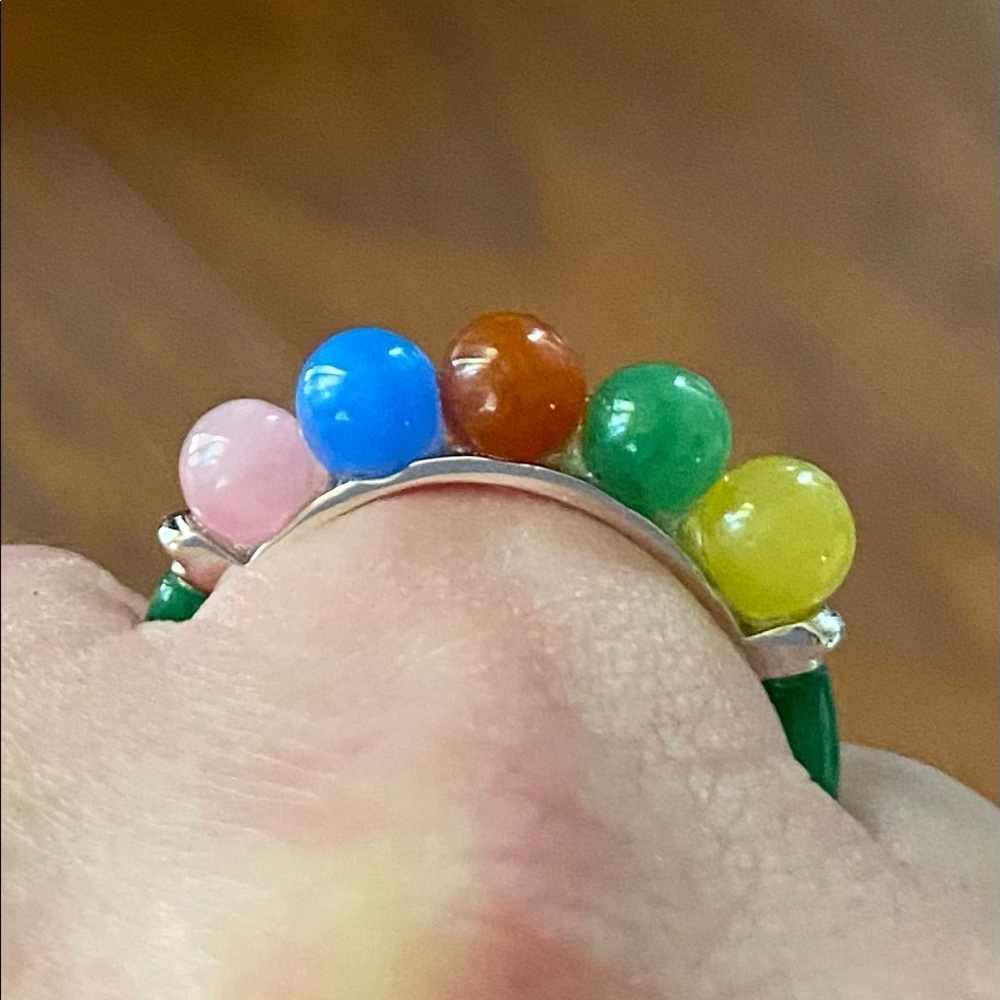 NWT Sterling Silver Multi-Color JADE Bead Ring! - Picture 7 of 9